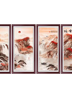 鸿运当头国画四联山水壁画