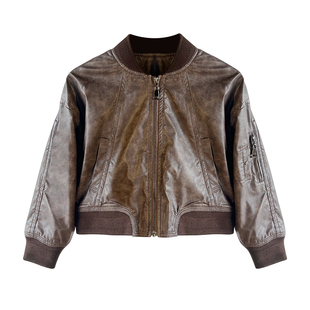 美妞之城女童皮衣休闲外套洋气小女孩子上衣夹克秋季新款童装