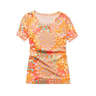 短袖t恤女2026夏季新款圆领印花网纱打底衫时尚百搭体恤花色上衣