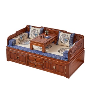 新中式储物罗汉床实木箱体老榆木沙发床榻小户型简约原木客厅家具