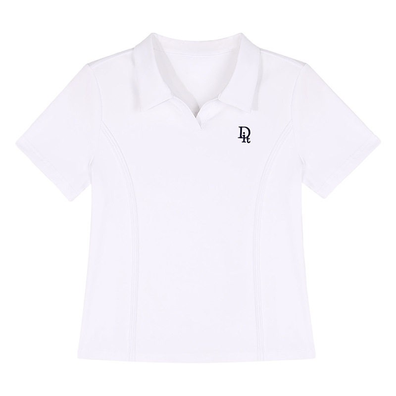 夏季通勤刺绣收腰显瘦polo衫女