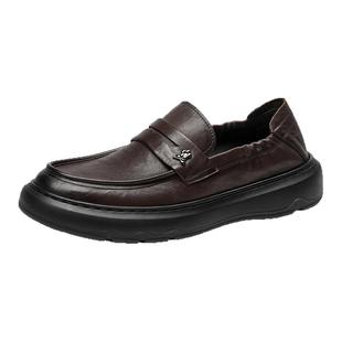 梦特娇春季名牌男鞋一脚蹬套脚牛皮奢侈开车棕色乐福商务德比皮鞋