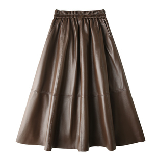 绵羊皮真皮皮裙中长款2025新款时尚a字半身裙女高腰真羊皮长裙潮