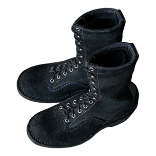 美式复古做旧真皮绑带中筒马丁靴男女麂皮反绒毛骑行靴真皮工装靴