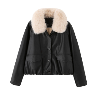 2025秋冬新款海宁真皮皮衣外套女短款加绒加厚韩版宽松大毛领夹克