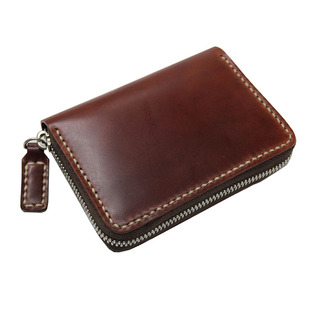 慢工新喜马臀皮简约竖短款拉链钱包真皮手工男钱包财布包 纯手工