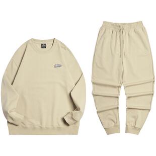 特步加绒运动套装男秋冬宽松休闲针织两件套卫衣套头衫束脚裤卫裤