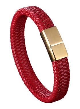蛇年红色皮绳手链男女情侣款红绳简约宽版本命年转运手绳礼物