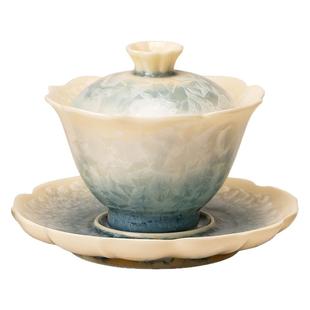 结晶釉窑变三才盖碗单个家用高档功夫茶具陶瓷泡茶碗一人饮不烫手