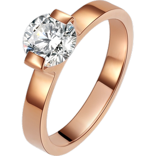 钛钢镀18k玫瑰金镶钻戒指一克拉女中指求婚食指无名指环仿真钻戒