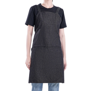 时尚简约牛仔背带围裙定制印logo咖啡师奶茶烘焙蛋糕店男女工作服