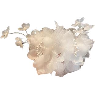 韩式纯欲风白色绢纱花瓣边夹女高级感气质甜美侧边个性边夹发饰