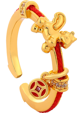 沙金红绳钱币小马开口戒指气质