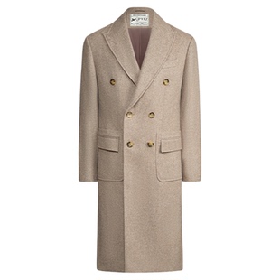 【50%羊毛马球大衣】平圆方中戗驳领双排扣毛呢冬长款双面呢外套