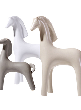 高端马动物陶瓷哑光家居书柜摆件