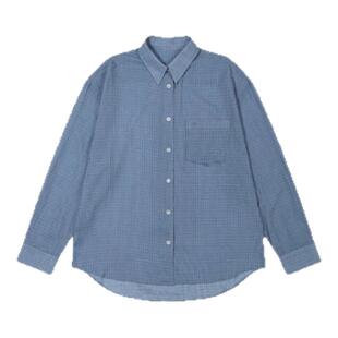 【现货】callmebabysoft设计师蓝色格纹衬衫韩系女iu同款长袖衬衣