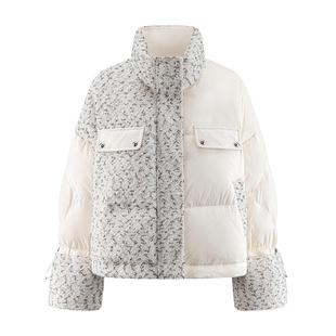 艾莱依短款羽绒服女款新款时尚收口防风保暖收腰爆款鸭绒白色外套