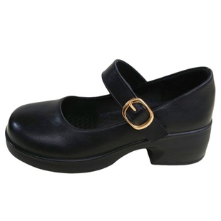 浅口女士皮鞋黑色工装单鞋软底防滑工作鞋中跟妈妈鞋一字扣带女鞋