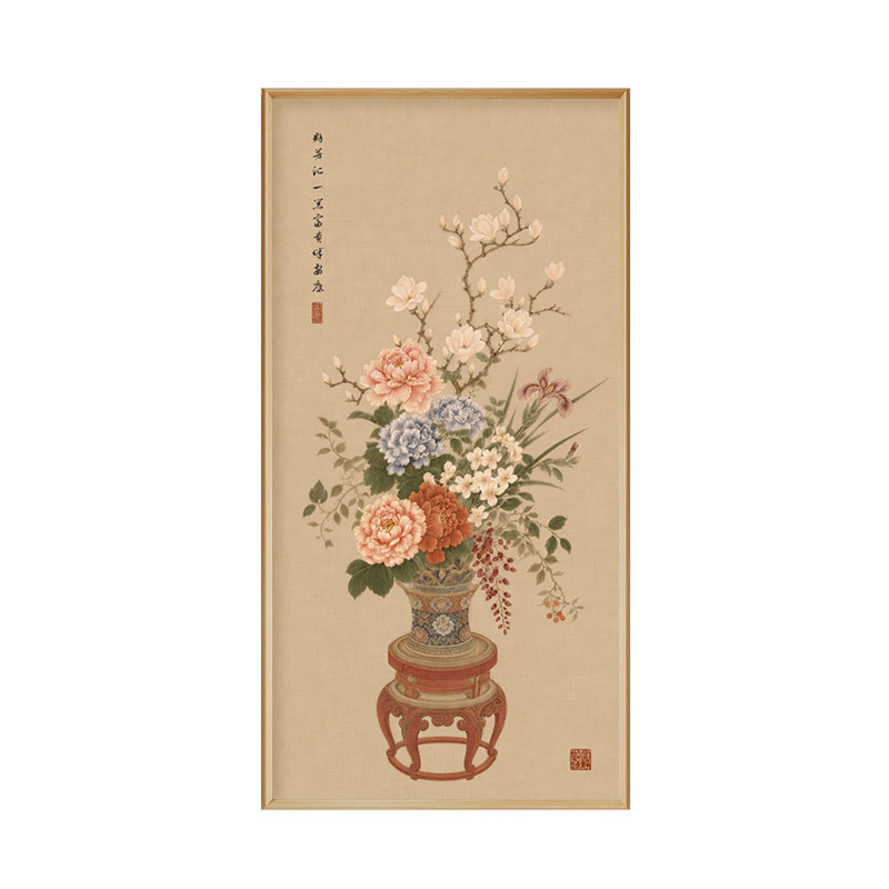 新中式花开富贵入户门玄关装饰画