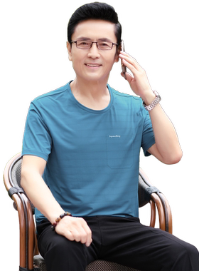 爸爸夏装短袖中年圆领冰丝速