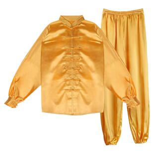 春夏秋南韩丝太极服男女武术练功服长袖太极拳服表演服套装金黄色