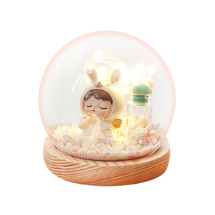 蛇龙兔虎婴儿胎发乳牙脐带收藏盒带灯摆件胎毛纪念品礼物玻璃原木