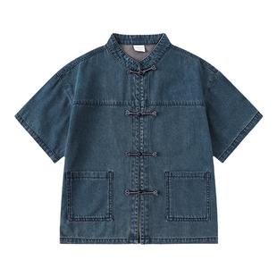 【新中式东方绮梦】植木童装立领盘扣牛仔男童衬衫2025夏装新儿童