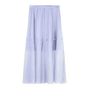 固执夏季新款复古高腰蝴蝶结网纱中长款半身裙32842BQ09203