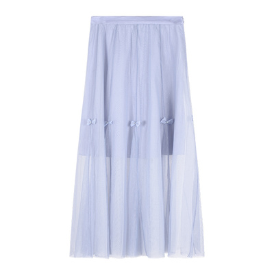 固执高腰蝴蝶结网纱中长款半身裙