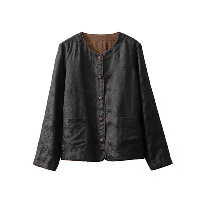 丝艺 双面穿海浪纹香云纱真丝开衫女桑蚕丝包扣嵌绳外套上衣早秋
