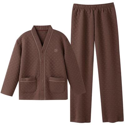睡衣男士秋冬纯棉夹层长袖家居服