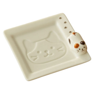 肆月小菜碟咸菜碟家用日式趴猫凉菜小碟陶瓷可爱小号四方碟小吃碟