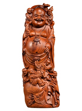 花梨木雕笑佛像六子戏大肚弥勒佛摆件实木根雕红木艺术品收藏送礼