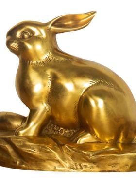 纯黄铜兔子摆件家居装饰品招财属兔玉兔风水摆件十二生肖兔摆设