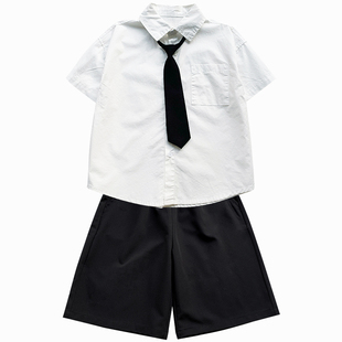 男童套装2025夏季新款童装儿童短袖领带白衬衫毕业礼服学院风夏装