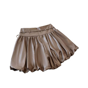 花苞PU皮短裤女2025秋冬新款时尚百搭A字高腰洋气减龄花苞裙裤韩