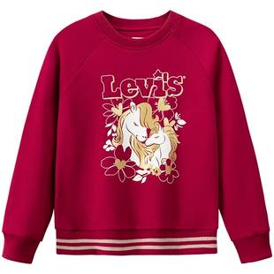 【拜年服加绒】李维斯儿童装女童卫衣2026新款长袖洋气上衣新年红