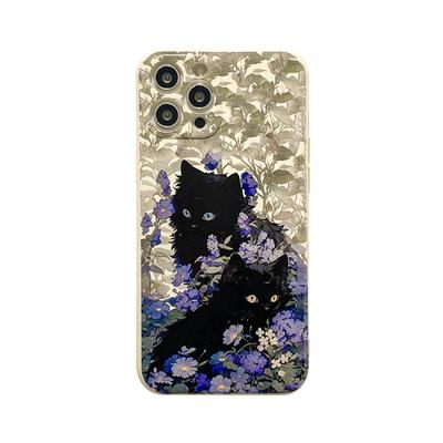benefit紫色花丛小黑猫17适用于iphone16promax苹果15PRO手机壳13新款14套12创意11全包xsmax硅胶xr防摔8plu