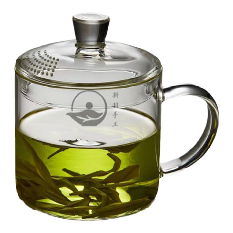 新羽手工玻璃绿茶泡耐热办公杯滤孔带把带盖会议花茶杯功夫茶道