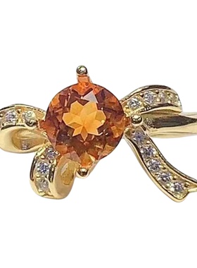 黄水晶戒指女925银精工镶嵌蝴蝶