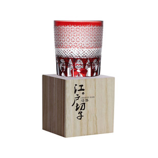 {千叶桃林 风吹落花红簌簌}中古日式水晶玻璃杯酒杯 江户切子手作