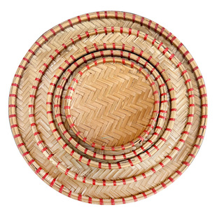 竹编簸箕火锅菜盘饭店商用餐具晾晒筛子喜庆箩筐盖子筛晒茶叶筲箕