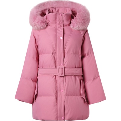 粉色加厚大毛领收腰小个子羽绒服