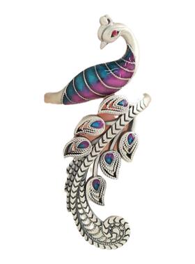 足银999砂旧珐琅凤凰戒指女国风新中式简约百搭可调节开口戒饰品