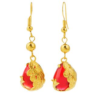 越南沙金金耳环女宝石孔雀耳坠百搭气质玛瑙首饰精致天然时尚耳饰