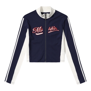 艾晓琪同款MISHKA大眼球美式复古拉链开衫卫衣女士短款外套