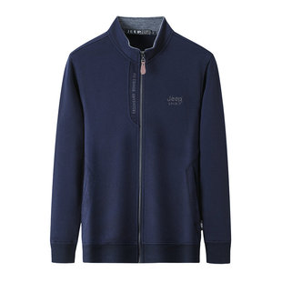 吉普男士外套2026春秋款纯棉开衫卫衣男宽松休闲大码中年立领夹克