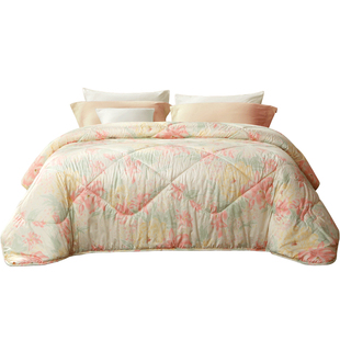 富安娜家纺100%纯澳洲进口羊毛保暖加厚冬被子印花驼绒被羊毛被芯