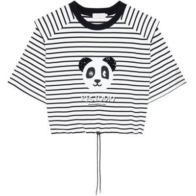 REVAN芮范设计师款萌趣熊猫头条纹拼接T恤RN31001215