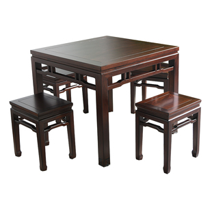 老榆木仿古八仙桌全实木正方形餐桌椅中式榫卯茶桌中堂方桌椅组合